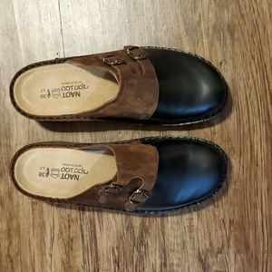 Naot Leather & Suede Open Back Clogs Black Brown size Eu 38 US 7.5